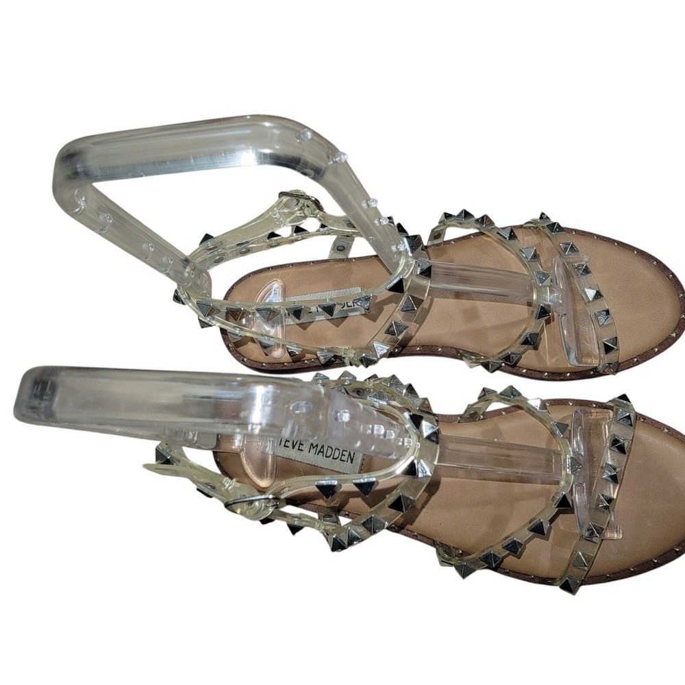 Steve Madden Sandals Womens 8 M Travel Studded Casual Ankle‎ Strappy Flats Brown - Picture 9 of 13